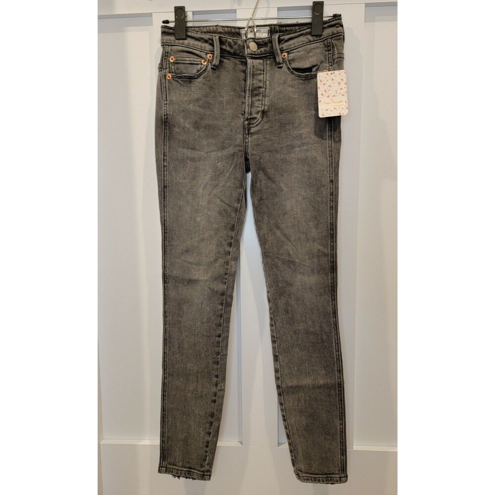 NEW w/ TAGS FREE PEOPLE Faded Dark Gray Button Fly Jeans (Size 24) MSRP $78